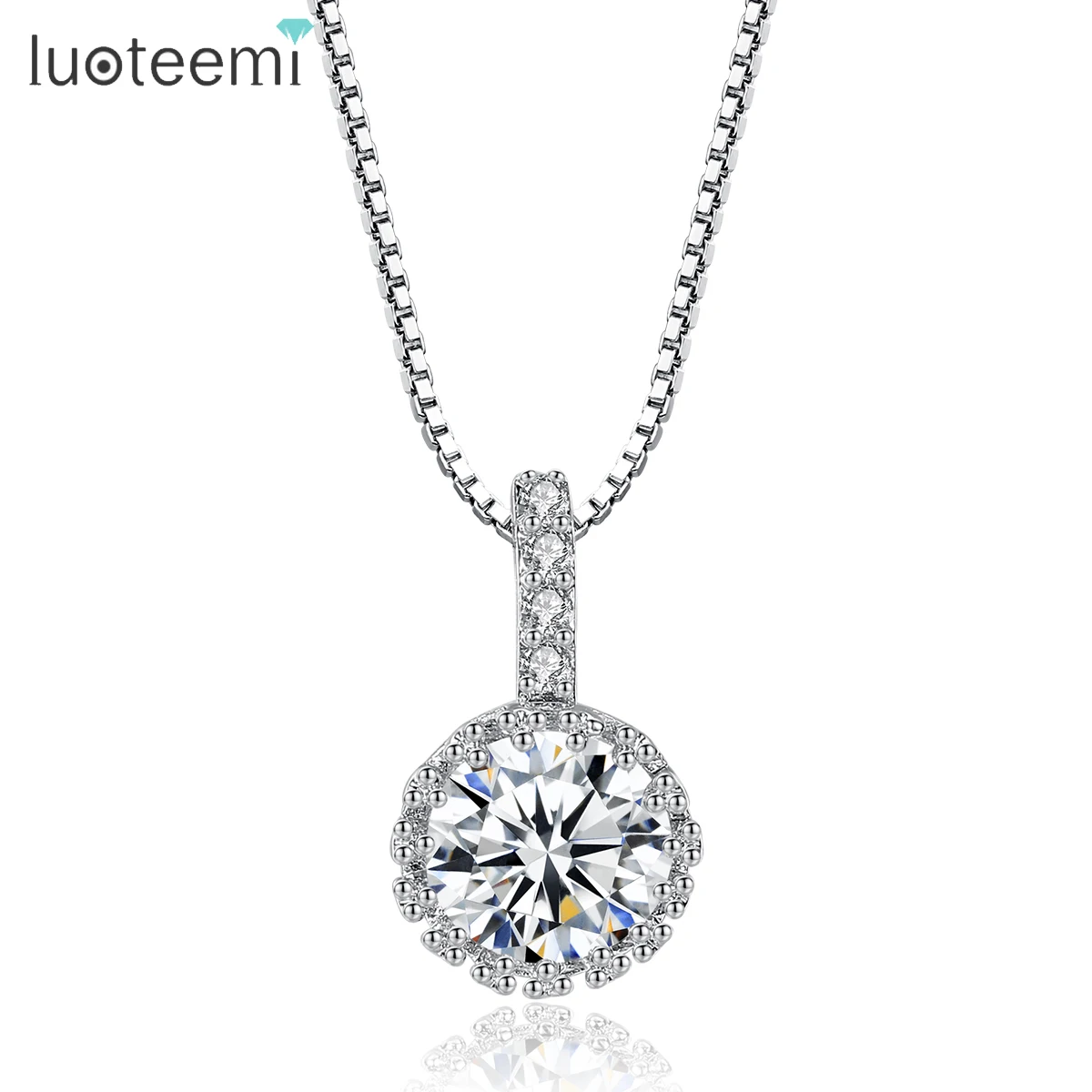 

LUOTEEMI Charm Luxury CZ Round White Gold-Color Bling Cubic Zircon Wedding Party Pendant Choker Necklace for Women Wholesale