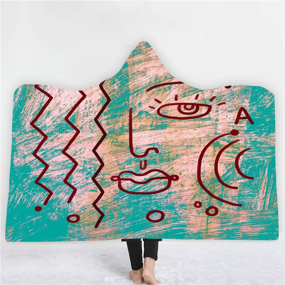

Художественное одеяло с капюшоном для рисования, иллюстрация, носимое одеяло, офисное одеяло из кораллового флиса, одеяло с 3D рисунком