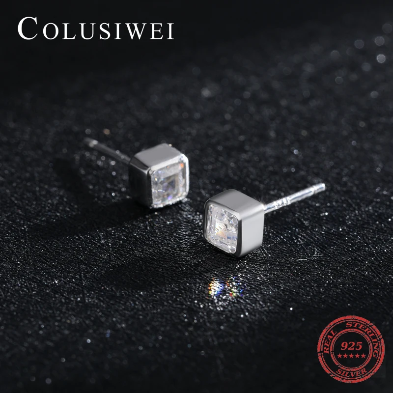 Женские квадратные серьги-гвоздики Colusiwei классические серьги из стерлингового