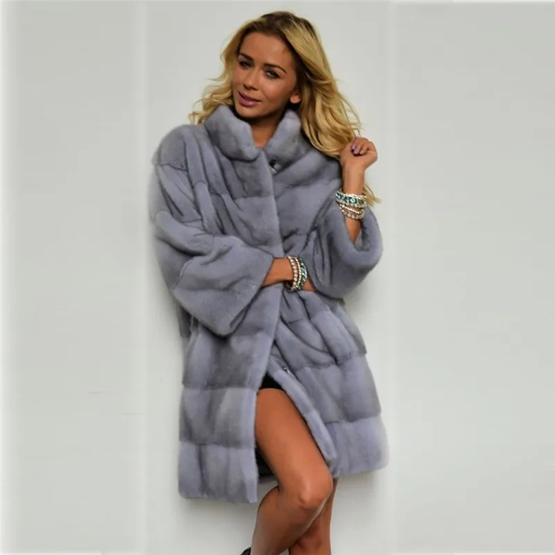 Winter Natural Mink Fur Coat For Women Full Pelt Genuine Mink Fur Jacket Stand Collar High Quality Fur Coats Woman Outwear Long