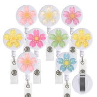 9pcs lot colorful flowers retractable id card badge holder clip reel for nurse doctor hospital student office sweet bow style
