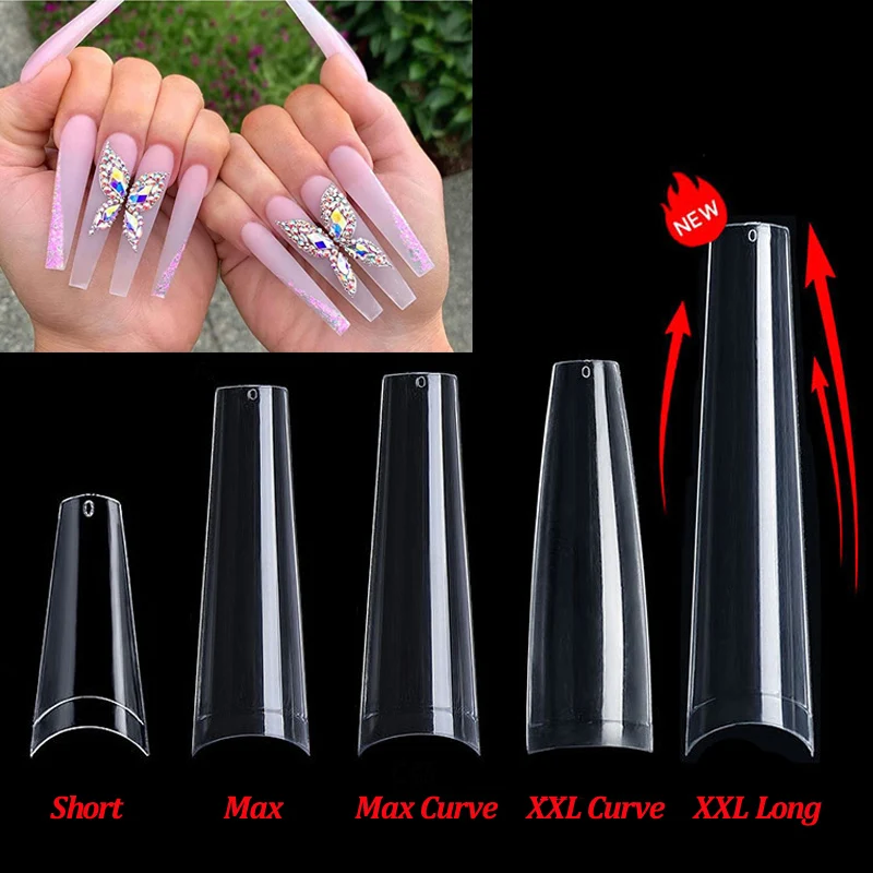 500 Pcs Multi Size Professional XXL Long Coffin Nail Tips French Half Cover Ballerina False Nails C Curve Acrylic Salon Nail Art