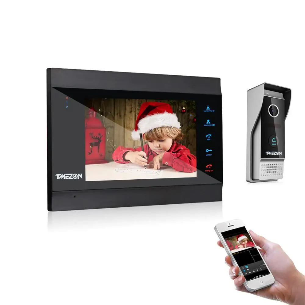 TMEZON 7 дюймов беспроводной WiFi смарт IP видео домофон система с 1x1200TVL проводной дверной звонок камера, поддержка дистанционного разблокирования