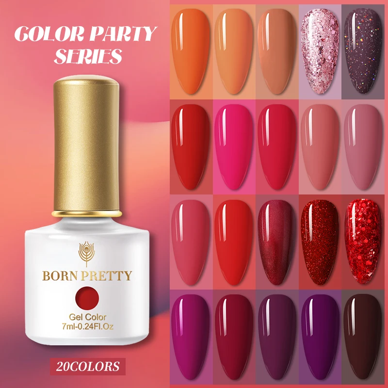 

BORN PRETTY Gel Polish Manicure For Nails New Year Christmas Semi Permanent Vernis Red Series Soak Off Glitter Gel Nail Polish