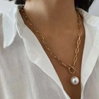 Ожерелье женское с жемчужной подвеской, массивное, XL835