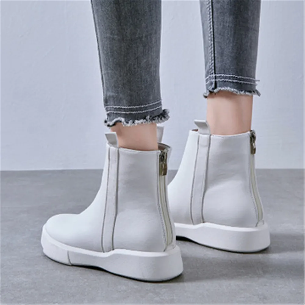 

Plus 34-42 Women's boots High-quality leather autumn winter flat ankle boots Retro Fashion plush warm casual shorts boots black