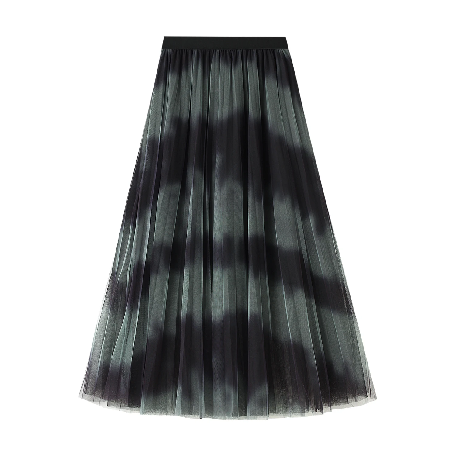 

Women Spring Summer Vogue Casual Smudge Striped Mesh Elastic Waist Double Layered Mesh Pleated Prom Party A-Line Midi Skirts