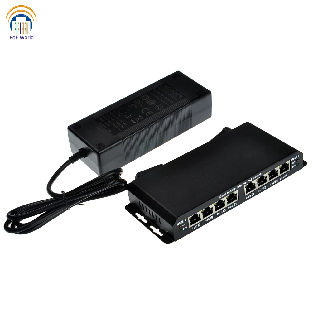 Бесплатная доставка POES-8-7 Пассивный PoE коммутатор 7 POE Порты и разъёмы 24V 48V режим с