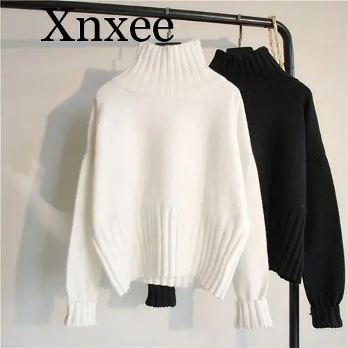 

Warm thick low temperature Design Turtleneck Sweater Women Jumper 2020 Winter Loose Long Sleeve Knitted Pullover Sweater Black