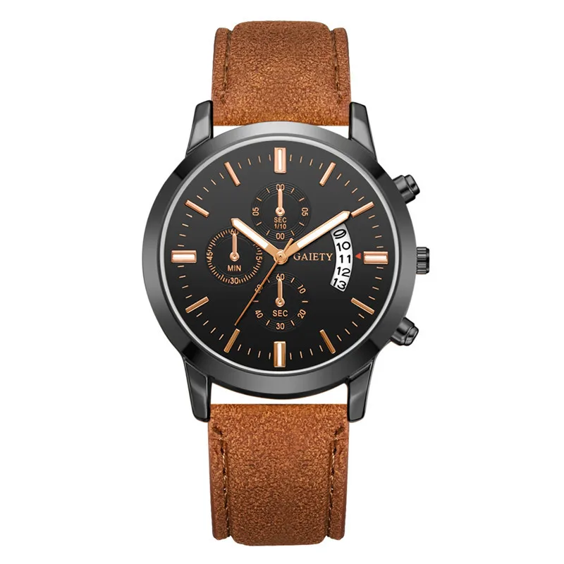 Brown GAIETY брендовые деловые мужские часы три глаза многофункциональные Модные кварцевые часы кожаный ремешок Часы relogio masculino - Цвет: Brown