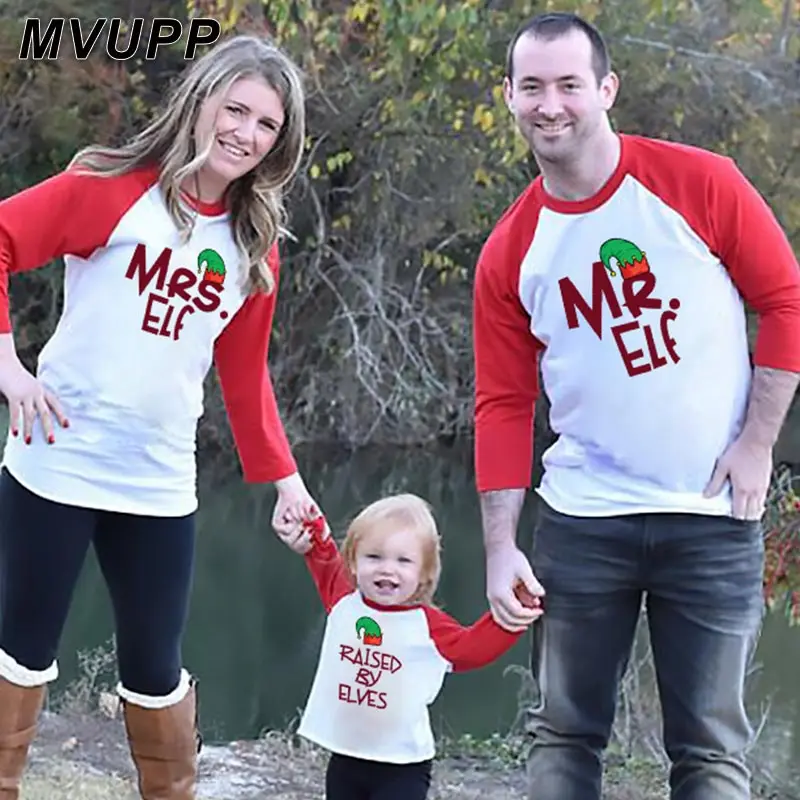 Одинаковые комплекты для семьи мистер эльф Папа мама и я длинная футболка