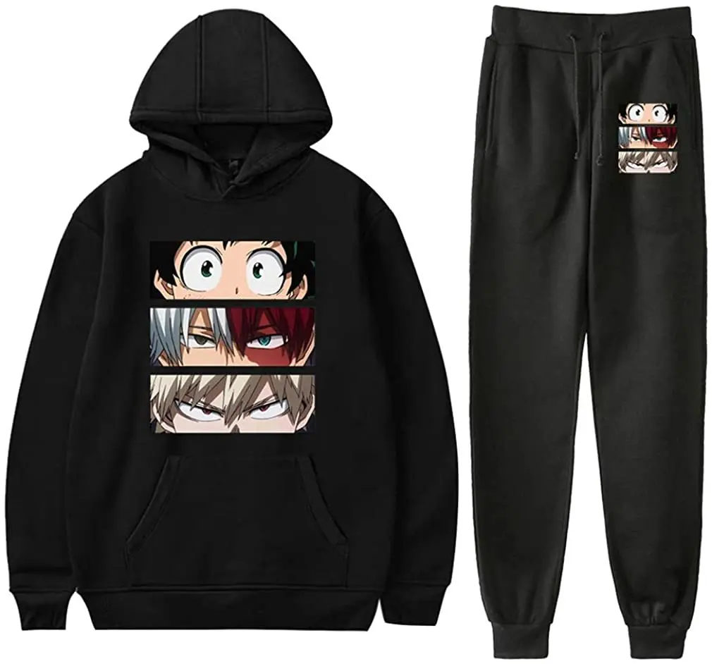 

Deku Anime Hoodie Sweatpants Cosplay My Hero Academia Pants Sweater Two Piece Suit Oversized Loose Casual Sportswear Outfits