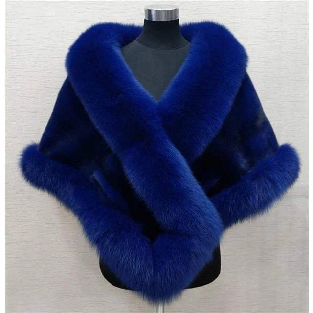 

2021 New Autumn and Winter Imitation Mink Fur Fox Fur Cape Versatile Cape Imitation Fur Coat Lady Girl Fashion Party Blue