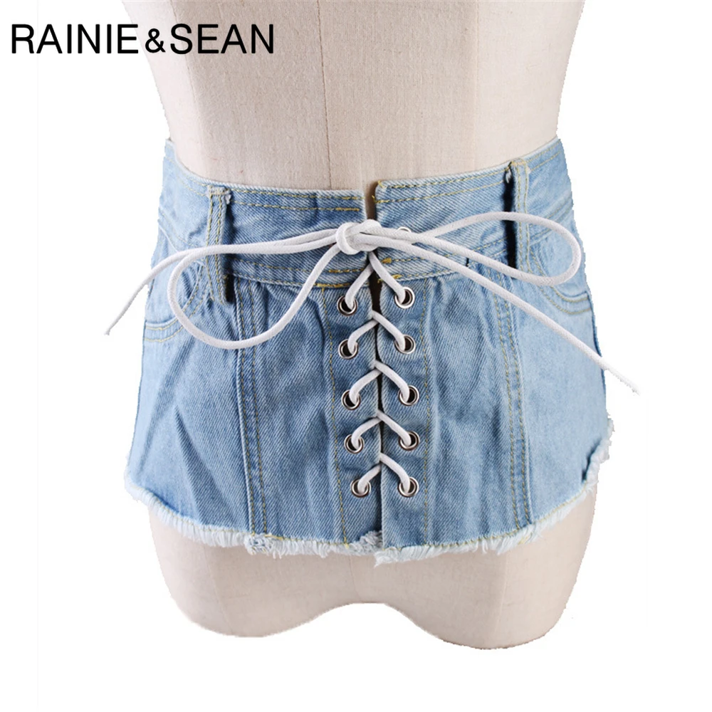 Женские широкие пояса RAINIE SEAN Denim синие модные женские на шнуровке для рубашек
