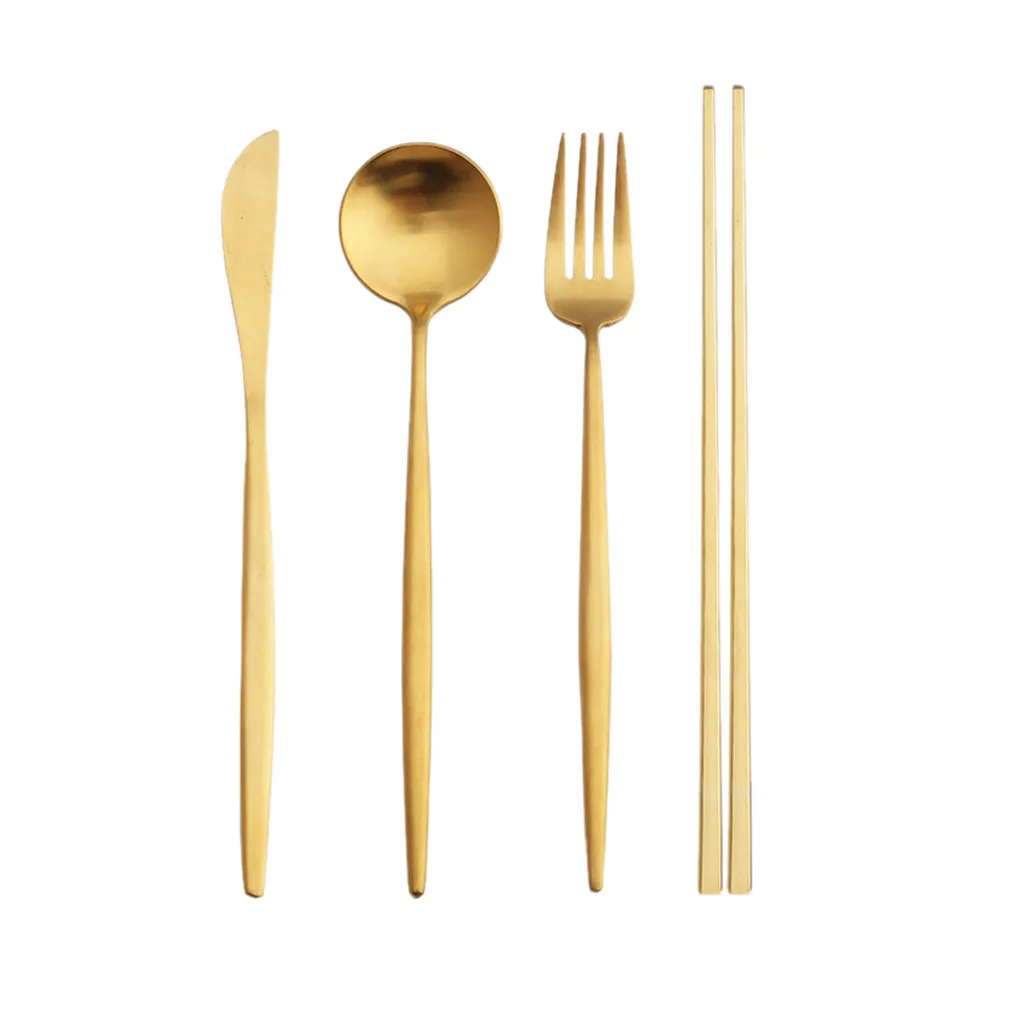 4PCS Stainless Steel Gold Dinnerware Set Kitchen Mirror Tableware Knife Fork Spoon Dinner | Дом и сад