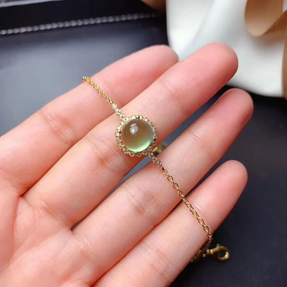 

S925 Sterling Silver Inlaid Prehnite Popular Bracelet Agete Style Fluorescent Ice-like Jewelry Japanese and Korean Style