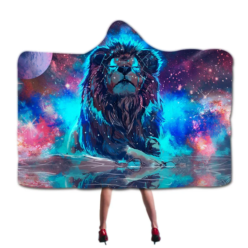 Зимнее теплое одеяло с принтом тигра и животных переносное капюшоном для дома