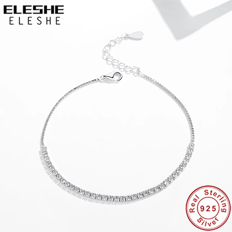 ELESHE 925 пробы серебро теннис Браслеты для Для женщин с кубического циркония звено