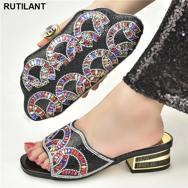 В африканском стиле на высоком каблуке вечерние черный Цвет Итальянский Женский