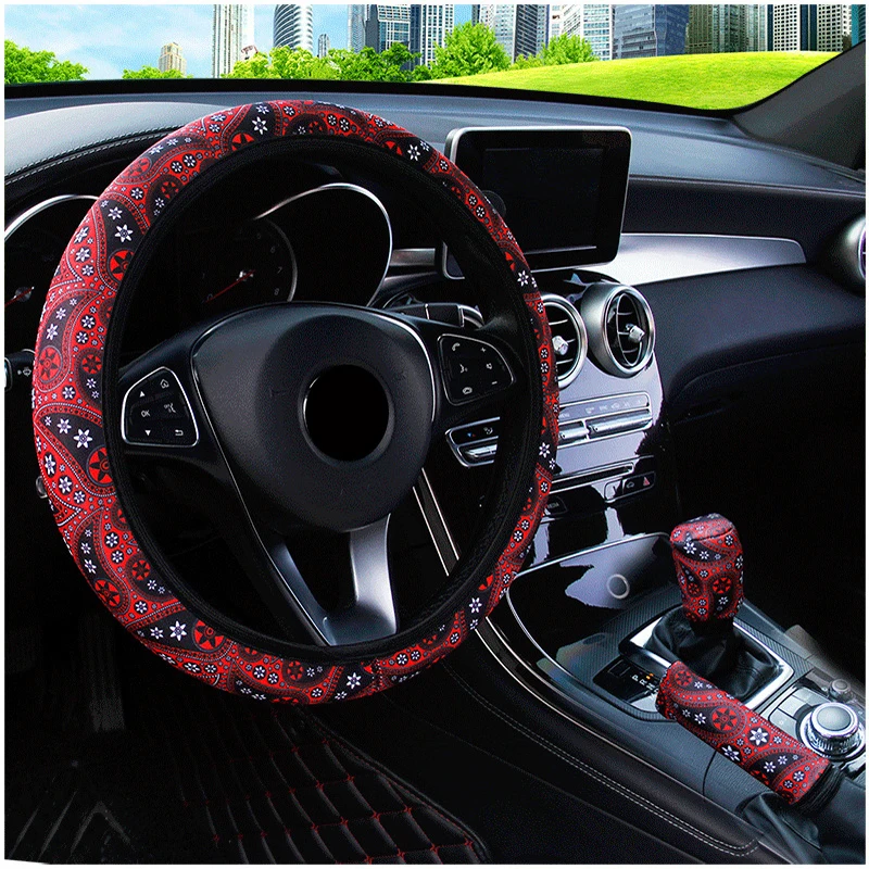 

3PCS/Set Car Steering Wheel Cover Handbrake Gear Shift Cover Bohemia 4 Styles Braid on Steering Wheel Auto Protector Accessories