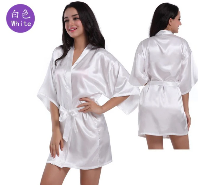white blank Дешевая атласная Халат для женщин кимоно для невесты robe Короткие Свадебные вечерние свадебный подарок подружки невесты темно-розовый кимоно халаты - Цвет: white blank