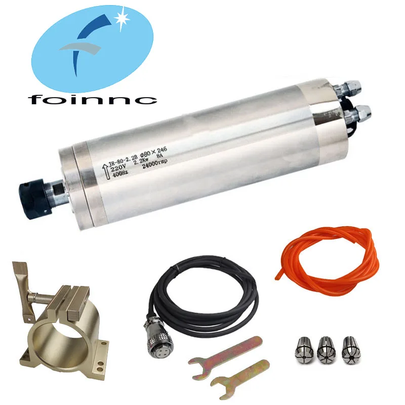 Водяное охлаждение шпинделя мотора 80 мм 2.2 кВт ER20 220В/380В 24000 об/мин водяной охлаждаемый шпиндель для станка ЧПУ фрезерования.