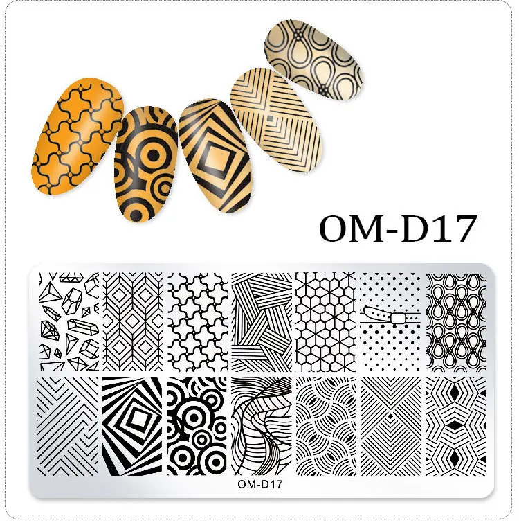 OM-D17 1 шт. геометрические прямоугольные узоры штамповки шаблон животных Цветок маникюр Дизайн ногтей пластина для стэмпинга 25 конструкций - Цвет: OM-D17