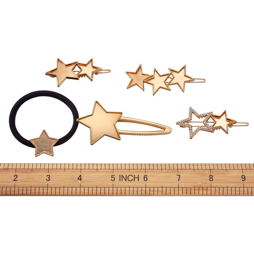 

5Pcs DIY Star Shape Hair Findings Kits Gold Color Resin Alligator Hair Clip Hair Tie Barrettes For Women Ladies Hair Accessories