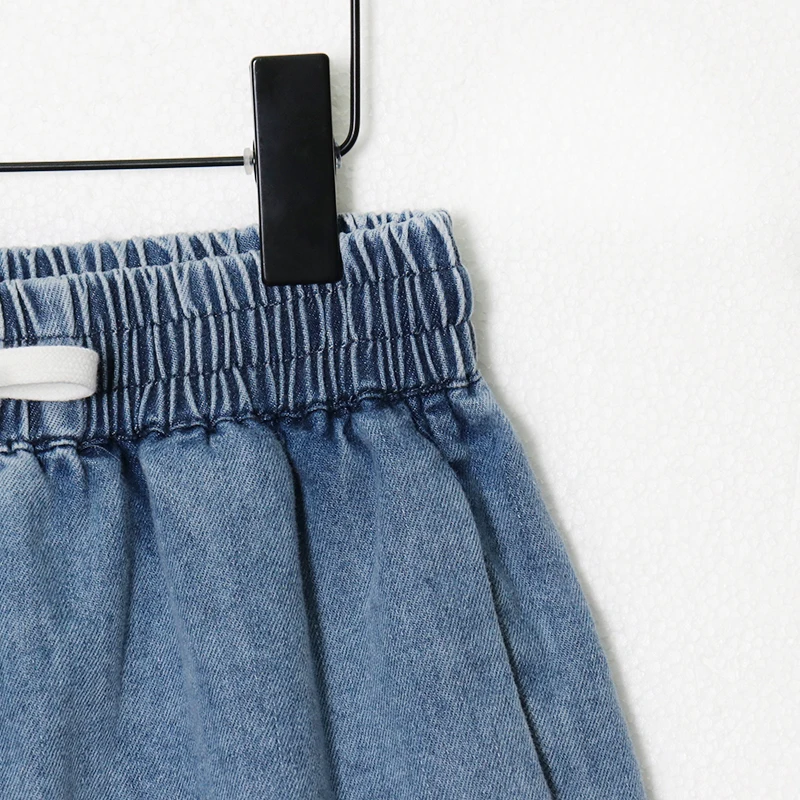 

SISPELL Denim Twp Piece Sets For Female Lapel Collar Short Sleeve Coat With High Waist Lace Up Bowknot Shorts Women's Casual Set