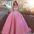 Бальное атласное Гламурное платье для выпускного вечера с цветочной аппликацией и открытыми плечами без рукавов официальное платье для вечеринки индивидуальный пошив вечернее платье