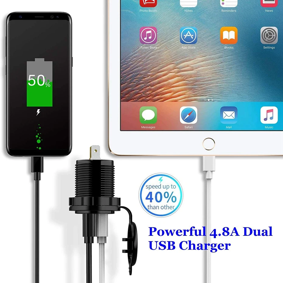 Зарядное устройство с двумя USB разъемами 24 Вт быстрая зарядка сенсорный
