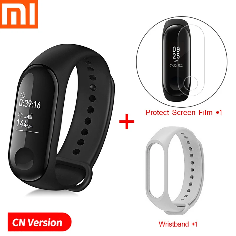 Xiaomi mi-браслет 3 Смарт-Браслет фитнес-браслет PK mi Band 4 большой сенсорный экран oled-сообщение частота сердечных сокращений Smartband - Цвет: Add White Strap