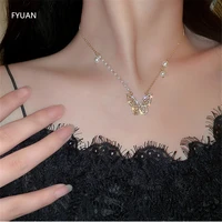 fyuan beautiful butterfly crystal choker necklaces for women clavicle chain pearl necklaces wedding banquet jewelry