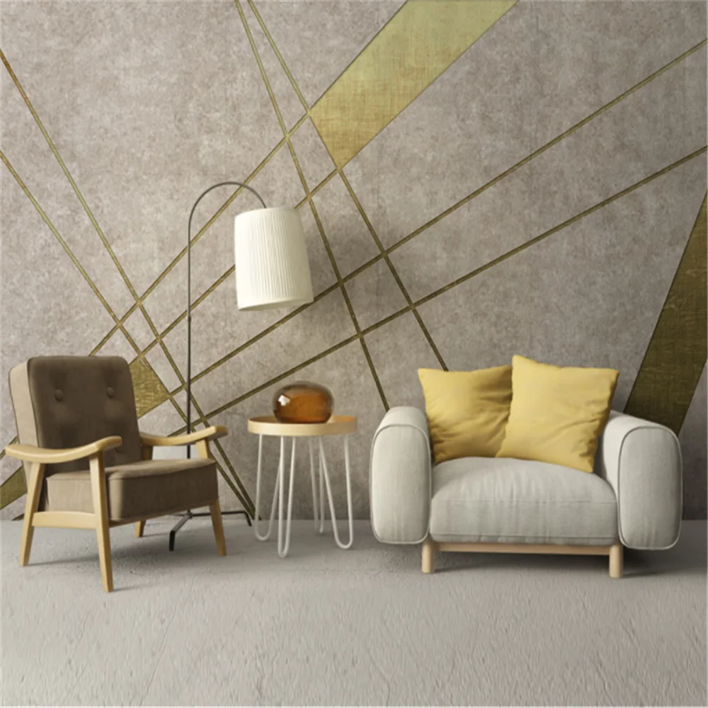 

Custom Mural Wallpaper Minimalism Personality Retro Geometric Golden Line TV Background Wall Painting