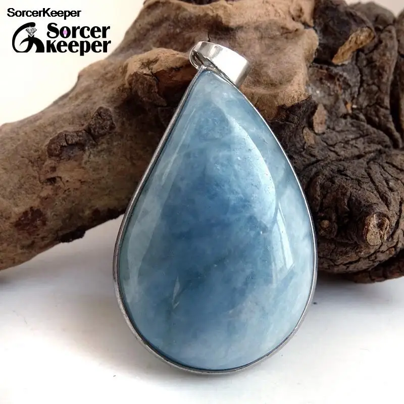 

Genuine Aquamarine Blue Pendant Real Natural Stone Clavicle Chain Pendants Necklaces For Man Women Vintage Jewelry Gift BD369