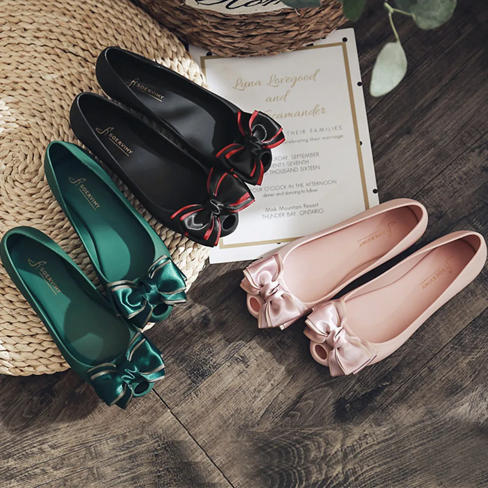 

Termainoov Women Plats Peep Toe Butterfly Knot Waterproof Internal Increase Rain Shoes Fashion Beach Shoe Jelly Shoes