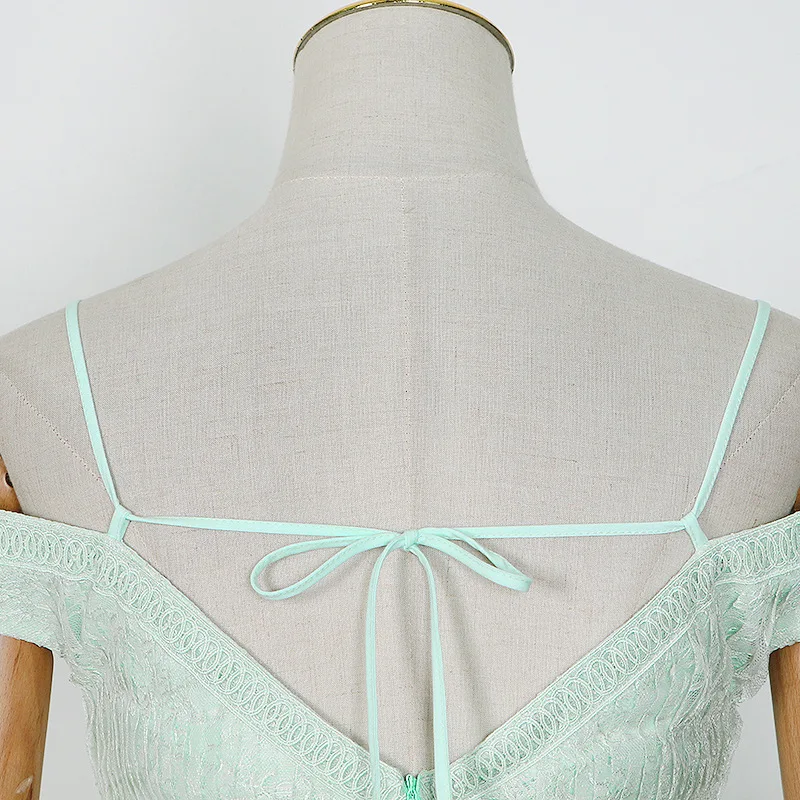 

fashion High-quality latest 2021 designer runway dress Women's Spaghetti Strap short sleeve Lace Gauze Dress