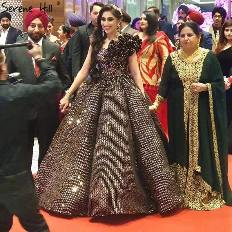 Дубай коричневый блестками без рукавов шикарное свадебное платье 2021 одно плечо