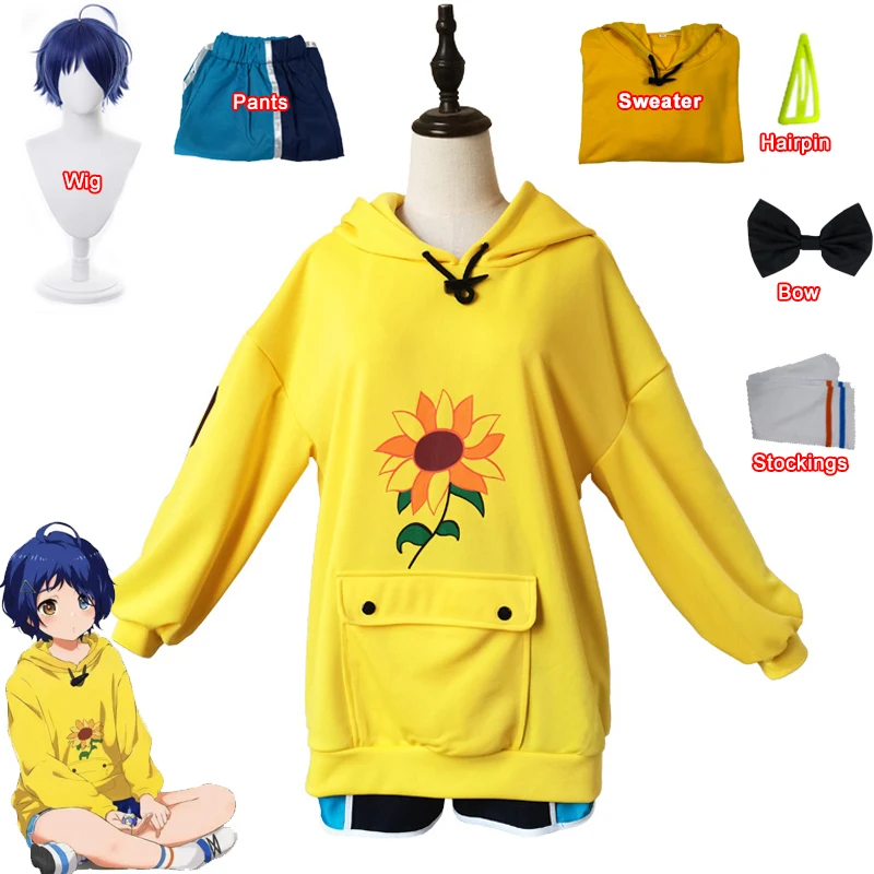 

Woman Hoodie Ohto Ai Cosplay Costume Yellow Sweatshirt Pants Wig WONDER EGG PRIORITY Unisex Kid Sportswear Uniform Anime Clothes