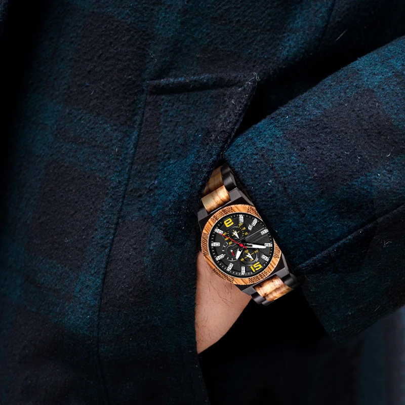 Нефирменный ремешок Зебра дерево с черным дерева наручные часы для мужчин