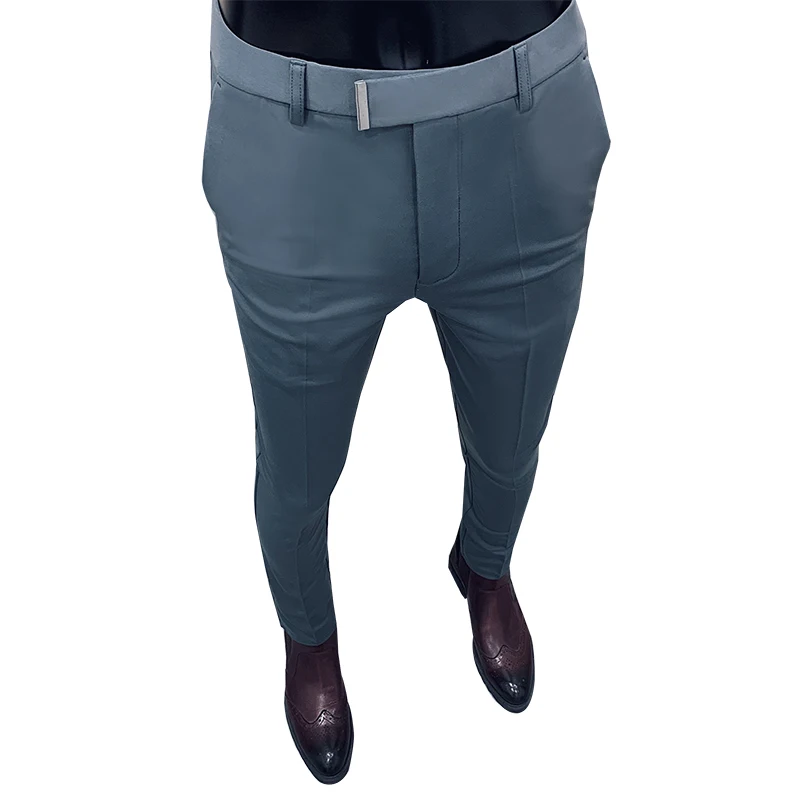 

New.2020 Business Suit Pant Mens Dress Pants Ankle Length Casual Slim Formal Trousers Elastic Pencil Pants Office Work Men Cloth