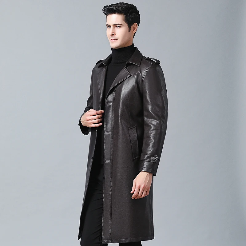 Мужская длинная мотоциклетная куртка из искусственной кожи в стиле стимпанк