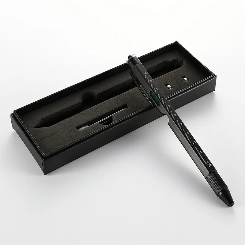 

7 In 1 Metal Spirit Level Engineering Pen Tool Knife Scale Capacitance Pen Corkscrew Holder LED Flashlight Counterfeit Detector