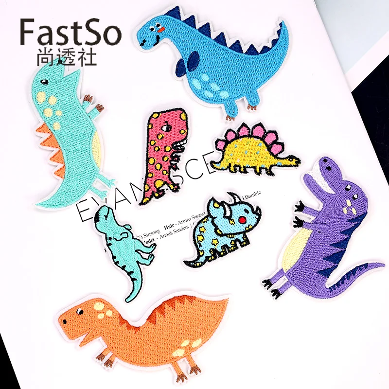 Вышитая детская одежда с мультяшным динозавром нашивка модная аппликация
