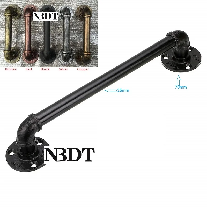 

Rural Vintage Iron Pipe Tube Flange Barn Door Pull Grab Towel Bar Antique Red Bronze Silver Copper Black Copper Retro