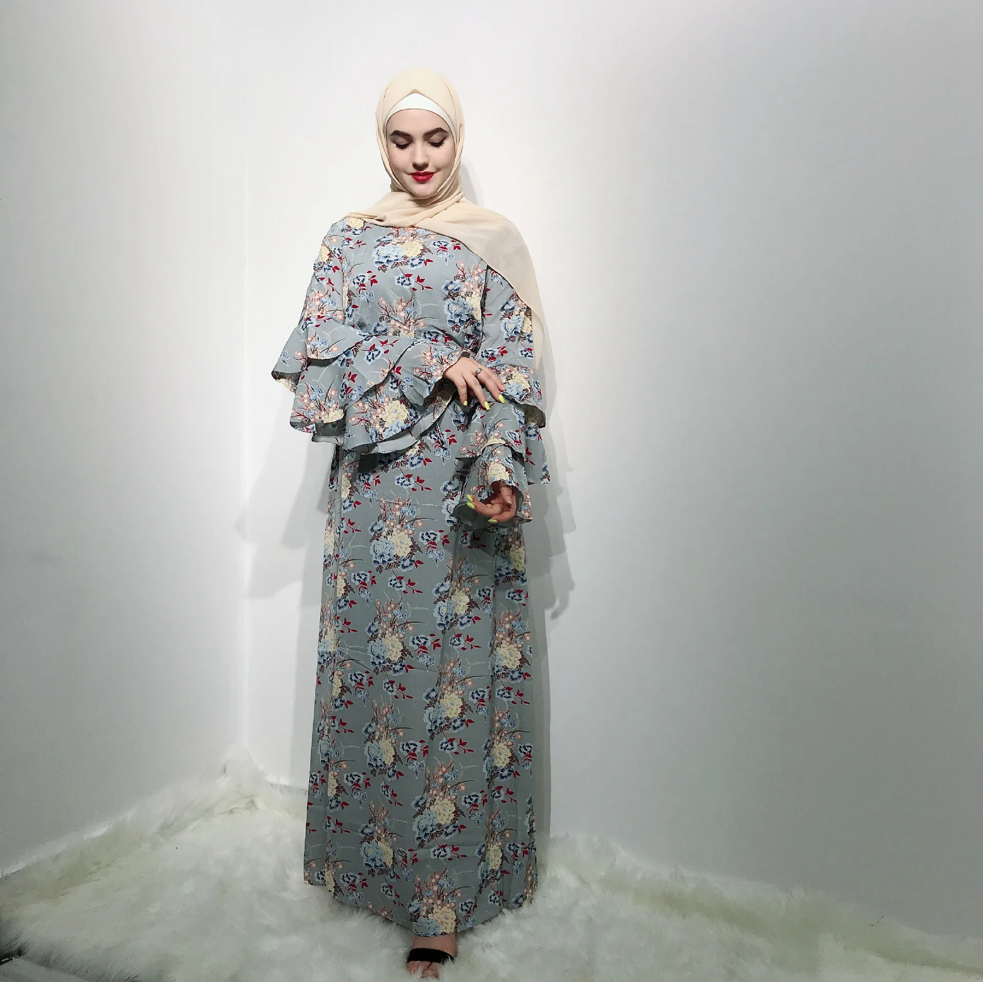 Новинка 2019 г. женская модная мусульманская юбка с длинным рукавом турецкое