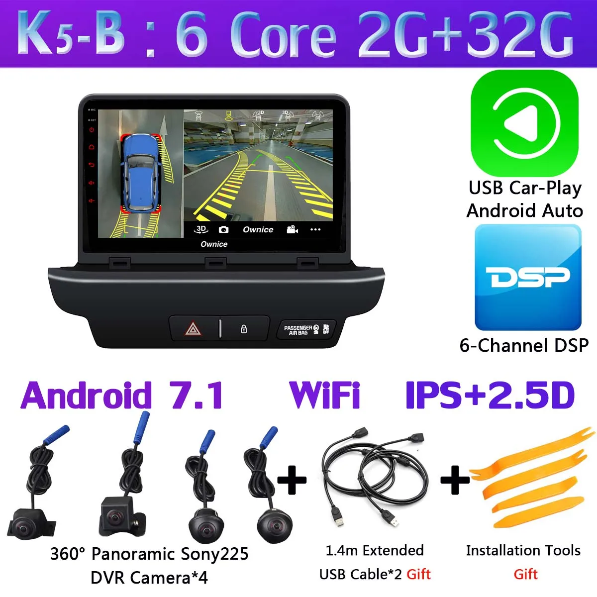 K5-B-CarPlay 360 ° панорамный 4G WiFi Android 9,0 8Core 4G+ 64G Автомобильный мультимедийный плеер gps навигация компактное минирадио CarPlay для Kia CEED - Цвет: K5-B-CarPlay