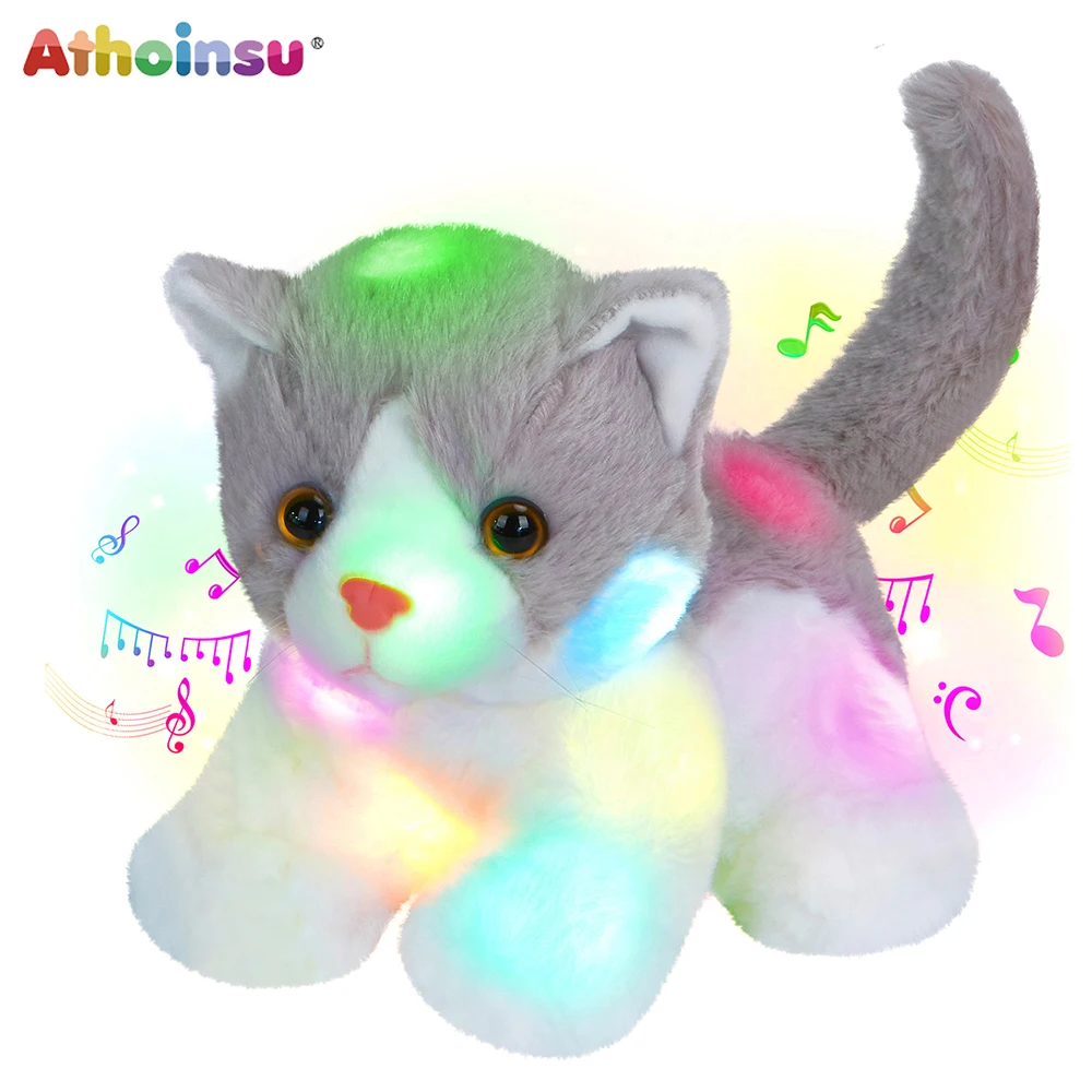 

Athoinsu 12”Lying Light up Cat Plush Toy Kitty Soft Stuffed Bed Night Light Birthday for Toddler Kids