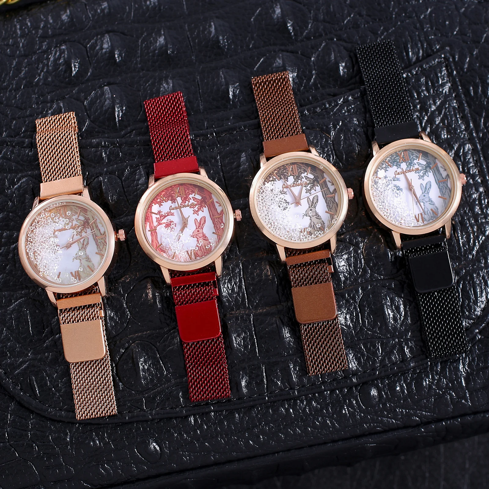 Женская мода перемещение бусины часы кролик с магнитной пряжкой женские