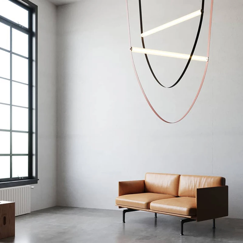 

Modern minimalist leather luminous tube designer exhibition hall clothing store villa stairwell personalized chandelier